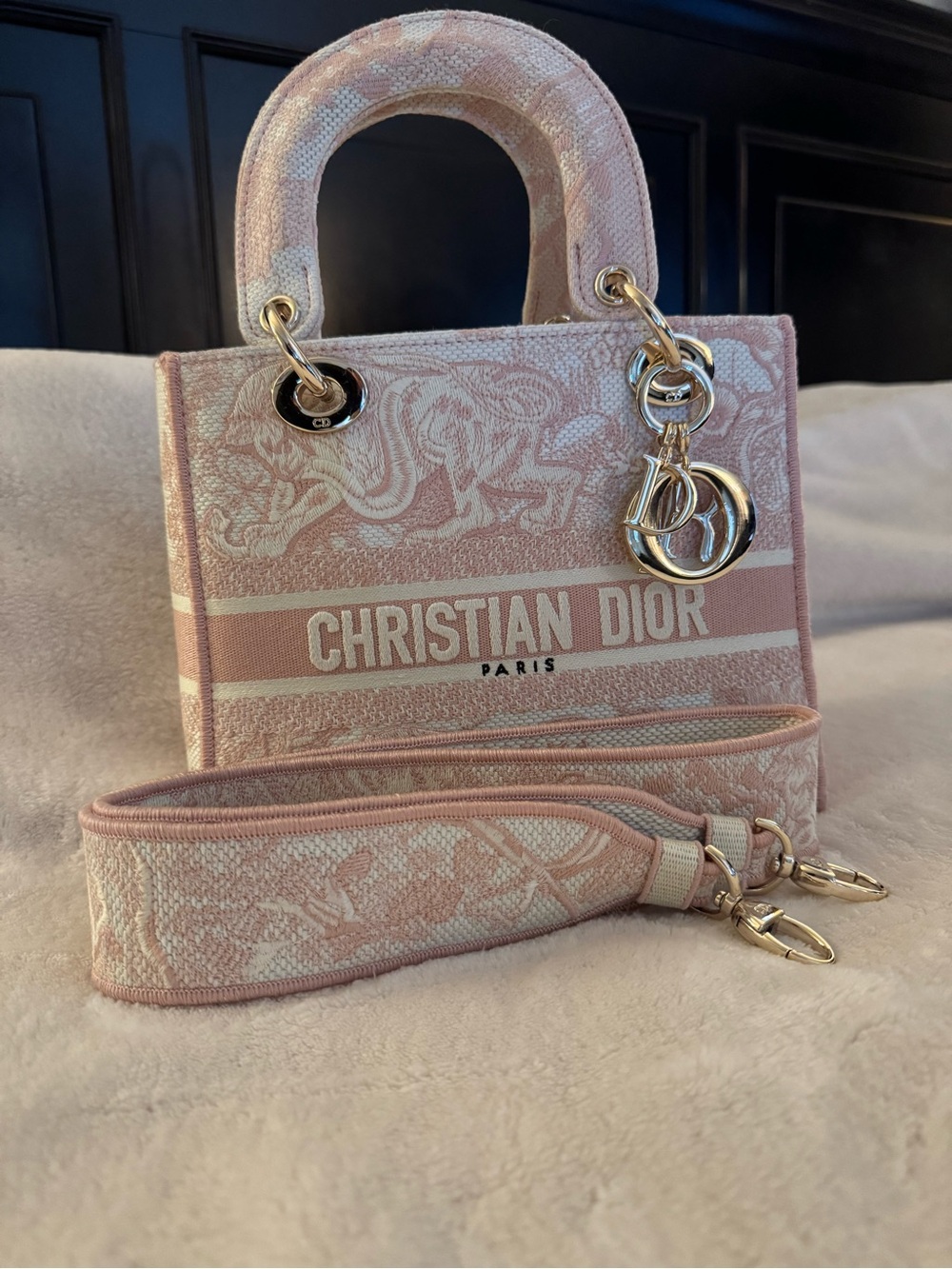 Christian Dior Pink Toile de Jouy Book Tote Bag w/ Strap & Dust Bag EUC